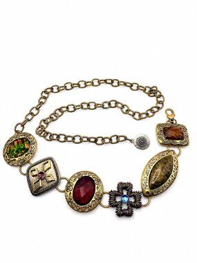 Chico's Vintage Statement Chain Belt Adjustable Med-Lg Mixed Gem Cabochon Links